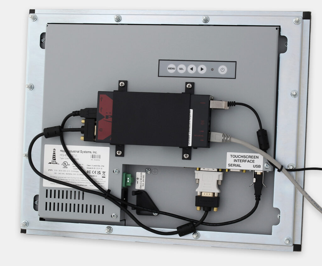 300m Industrial USB KVM Extender VESA Mounted on Panel Mount Monitor