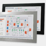 22" Widescreen Panel Mount Industrial Monitors and IP65/IP66 Rugged Touch Screens, front and side views