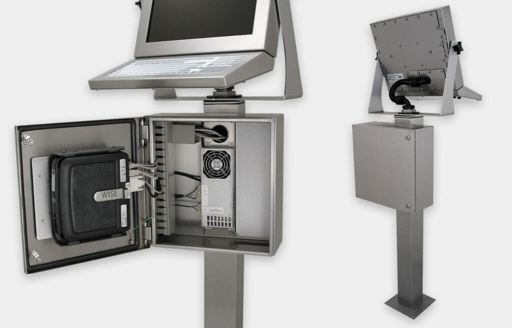 Industrial Enclosures for Thin Clients and Small PCs, close-up of front and rear views