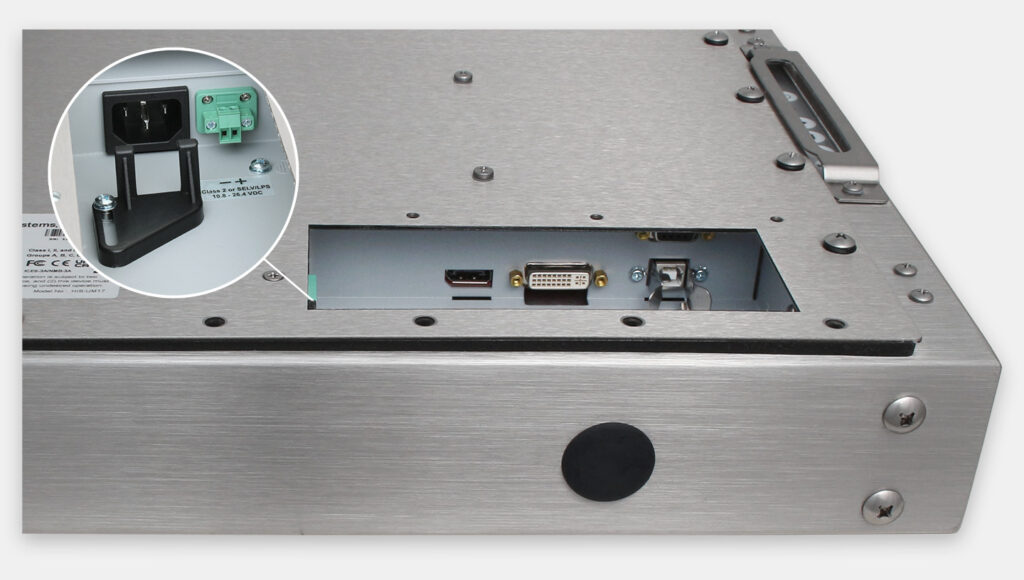 17" Universal Mount Industrial Monitors and IP65/IP66 Rugged Touch Screens, cable exit view